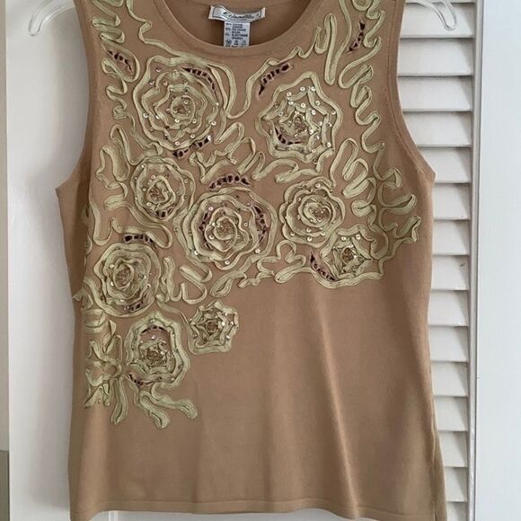 EMBELLISHED VISCOSE GOLD BEADS STRETCH WOMAN SLEEVELESS TOP SIZE 12 - Picture 7 of 7